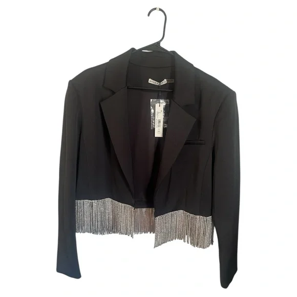 NWT Alice and Olivia Crystal Fringe Cropped Blazer - Picture 2 of 12